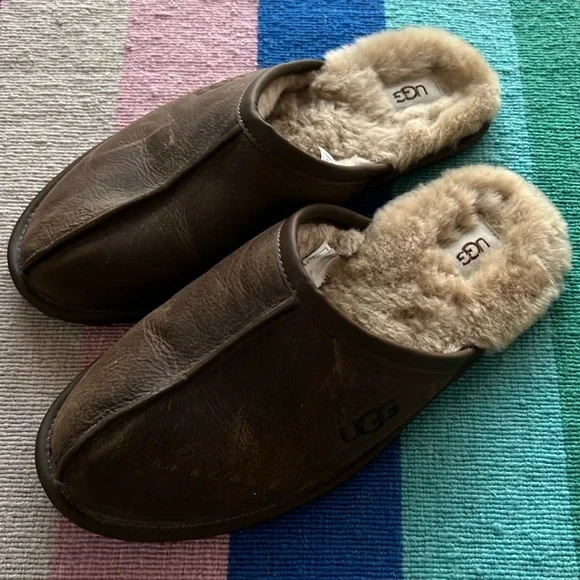 UGG | Shoes | Mens Ugg Scuff Slipper Dark Brown Leather Size 